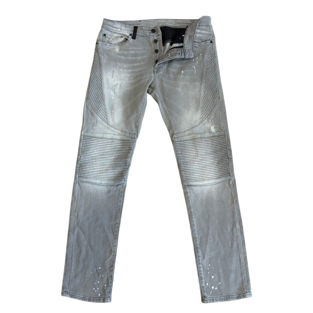 Marcelo Burlon Biker‎ Jeans Men 32 Gray Paint Splatter Moto Distressed Denim